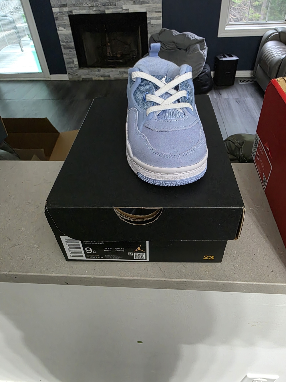Kids Jordan 4 RM Light Blue Lace-Up Athletic Shoes